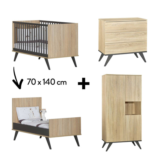 Chambre New York : Lit 70x140 évolutif + Commode + Armoire