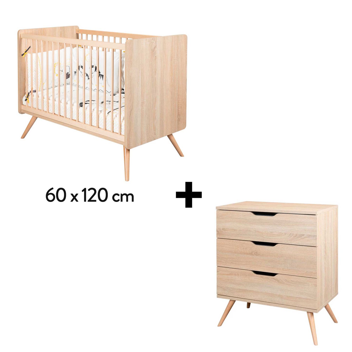 Chambre Sixties Duo : Lit 60 x 120 + Commode de Sauthon Baby's Sweet