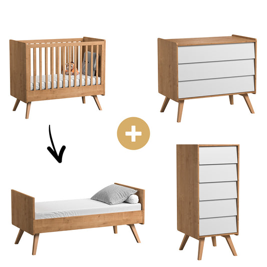 Chambre Vintage : Lit 70x140 + chiffonnier + commode