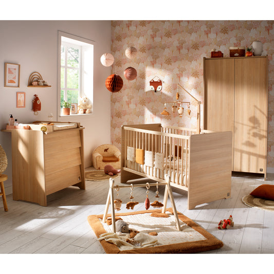 Chambre Cannelle : lit bébé évolutif 70x140 + commode + armoire