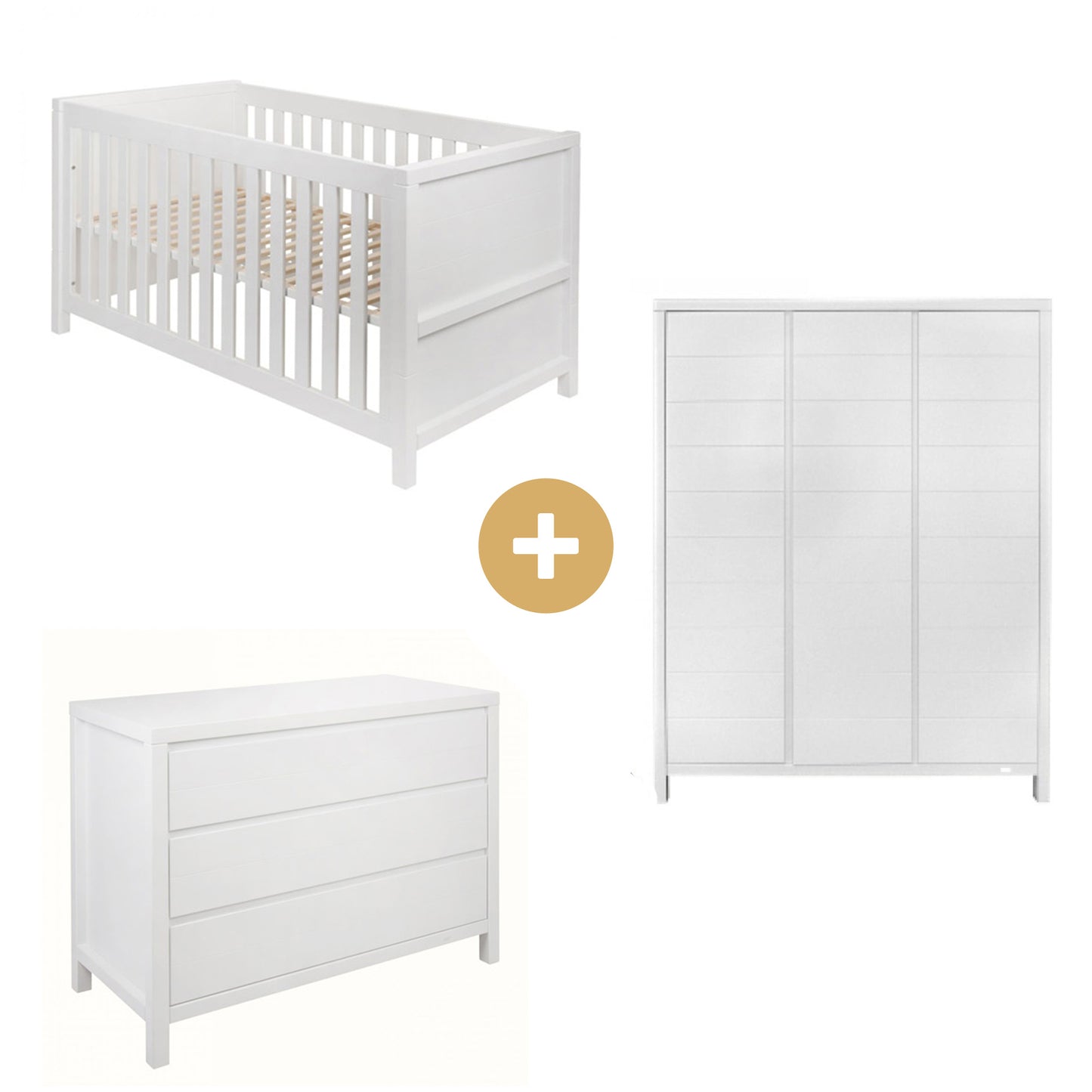 Chambre Loft Blanc : lit bébé 60x120 + armoire + commode
