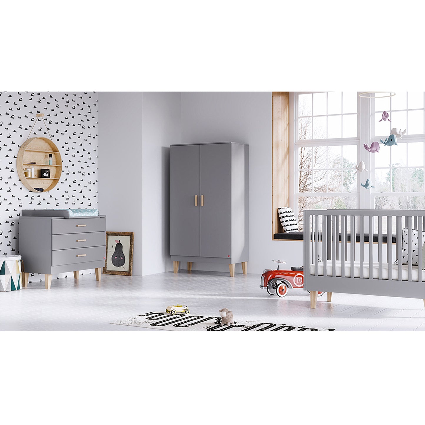 Chambre Lounge : lit bébé 70x140 + armoire + commode