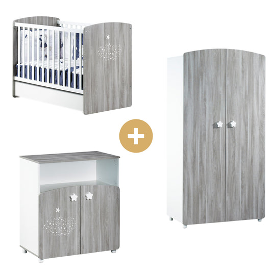 Chambre Hugo : lit 60x120 + armoire + commode