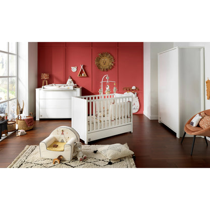 Chambre Loft Blanc : lit bébé 70x140 + armoire + commode