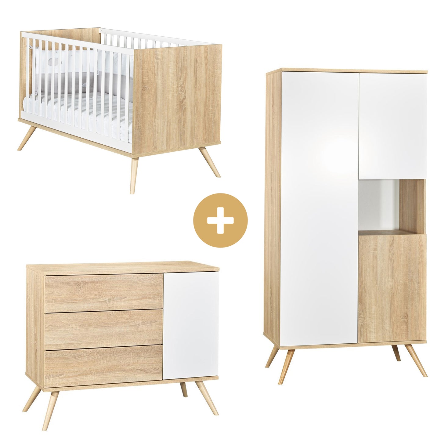 Chambre Seventies : lit 70x140 + armoire + commode