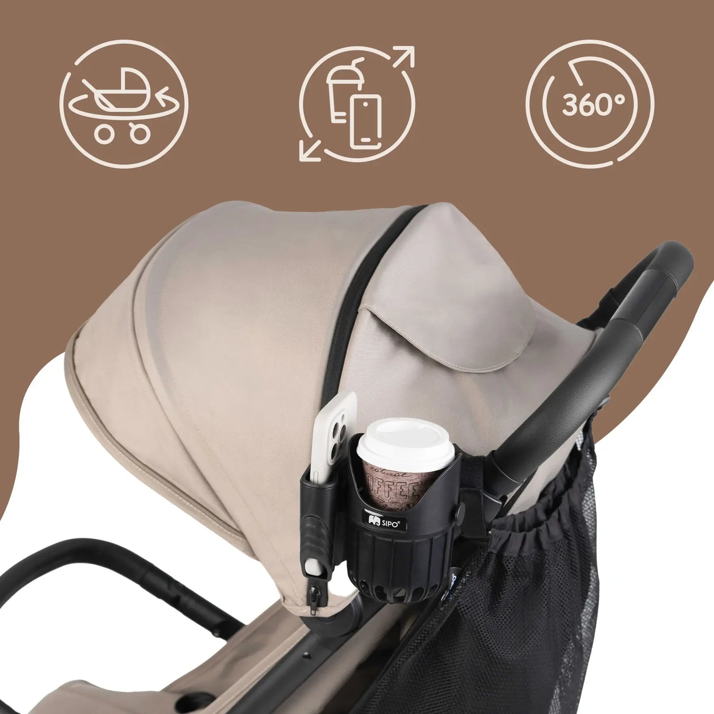 Porte-gobelet et porte-téléphone universel pour poussette