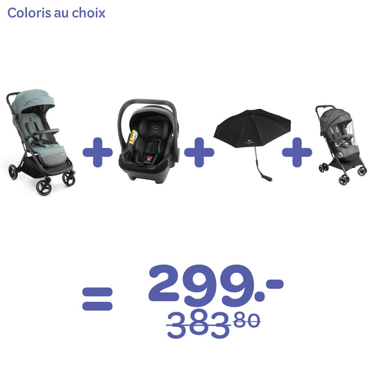 PACK POUSSETTE SIRIUS + COQUE ORION + OMBRELLE + MOUSTIQUAIRE = 299CHF au lieu de 383,8CHF